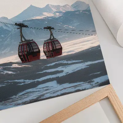 Decorative poster mountains and winter landscape with a cable car