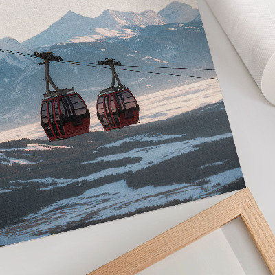 Decorative poster Mountains of winter landscapes with cable car