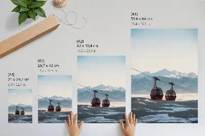 Decorative poster mountains and winter landscape with a cable car