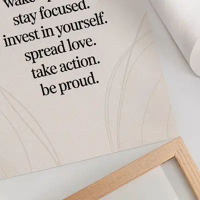 Premium wall art with motivational message on a bright background featuring elegant lines