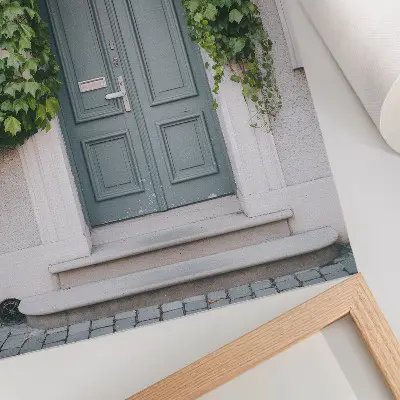 Decorative poster green vines and gray doors in a harmonious composition