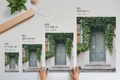 Decorative poster green vines and gray doors in a harmonious composition