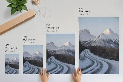 Poster winter landscape with curving mountain road