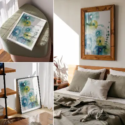 Art print abstract modernity in blue and green spots