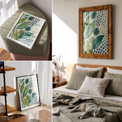 Premium wall art Green leaves dots nature freshness boho