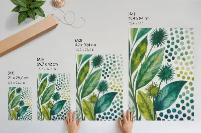 Premium wall art green leaves with dots in a boho nature style
