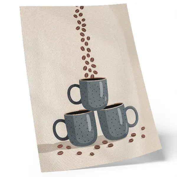 Poster gray mugs and coffee beans on a cream background
