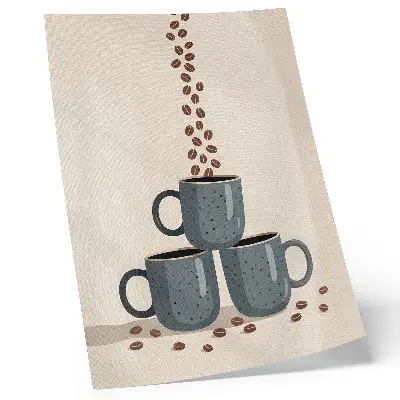 Poster gray mugs and coffee beans on a cream background