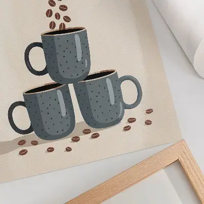 Poster gray mugs and coffee beans on a cream background