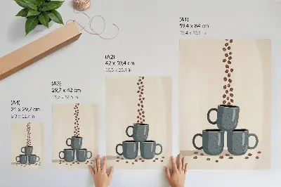 Poster gray mugs and coffee beans on a cream background