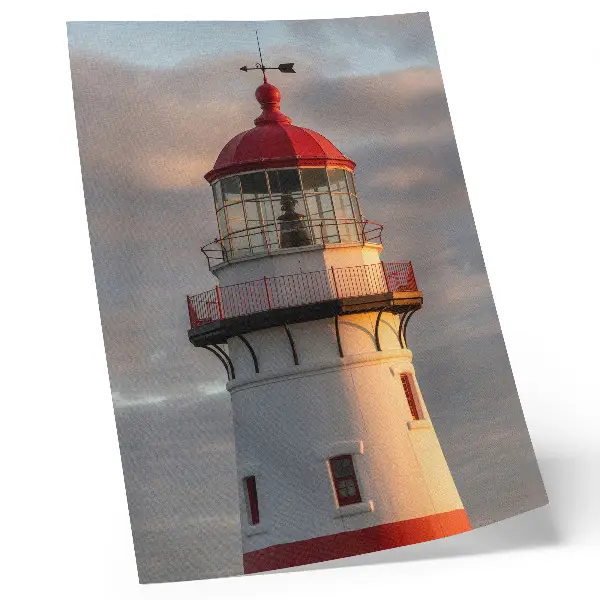 Art print red lighthouse at sunset