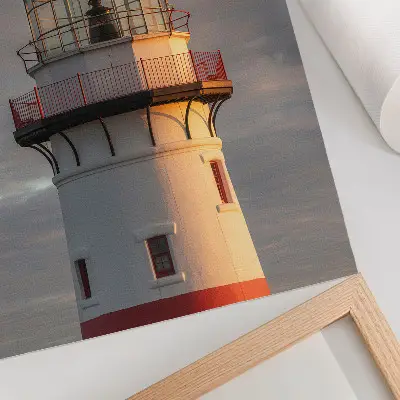Art print red lighthouse at sunset