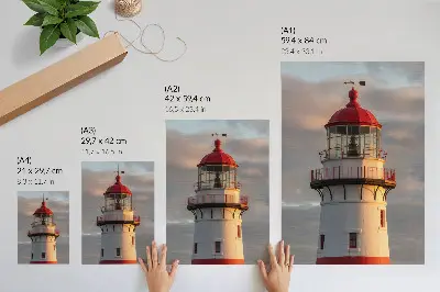 Art print red lighthouse at sunset