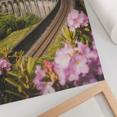 Premium wall art Stone viaduct green hills pastel flowers