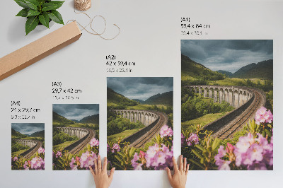 Premium wall art Stone viaduct green hills pastel flowers