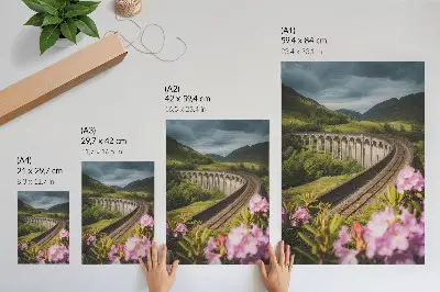 Premium wall art stone viaduct in green hills with pastel flowers