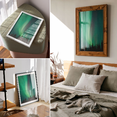 Decorative poster Aurora green trees night magical nature