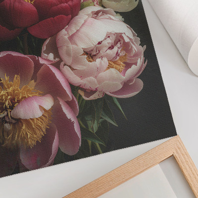 Art print Multicolored peonies on a dark background