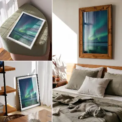 Art print the northern lights over a night landscape