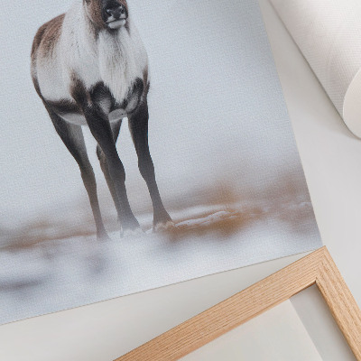 Decorative poster Reindeer in a winter scenery, warm shades, modern