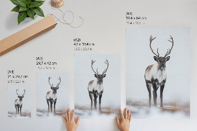 Decorative poster Reindeer in a winter scenery, warm shades, modern