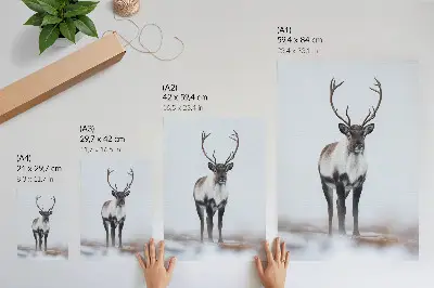 Decorative poster reindeer in a winter scenery with warm shades in a modern style
