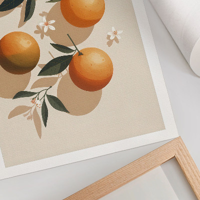 Art print Juicy oranges, green leaves, white flowers