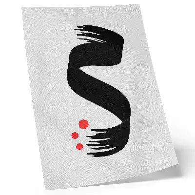 Premium wall art black shape with red circle on a light background
