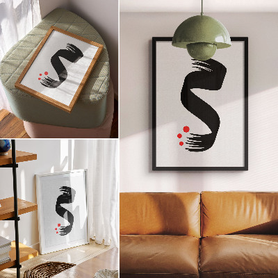 Premium wall art Black shape red circle light background