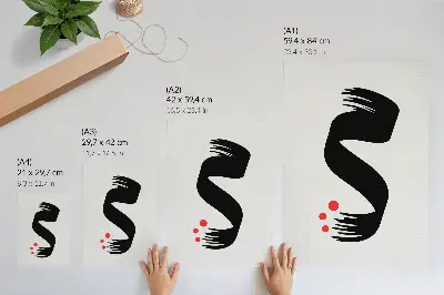 Premium wall art black shape with red circle on a light background