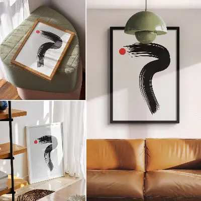 Decorative poster red circle with black brush stroke