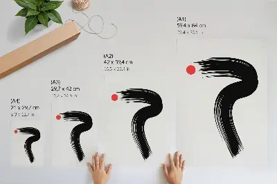 Decorative poster red circle with black brush stroke