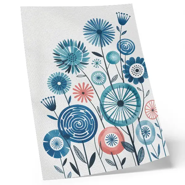 Modern blue flowers wall art on a white background