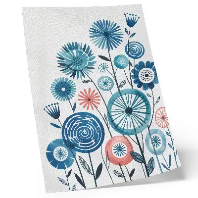 Modern blue flowers wall art on a white background