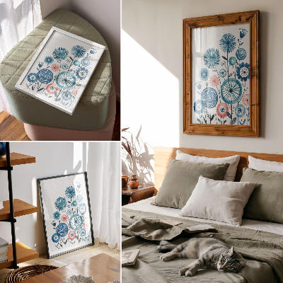 Premium wall art Modern blue flowers on a white background