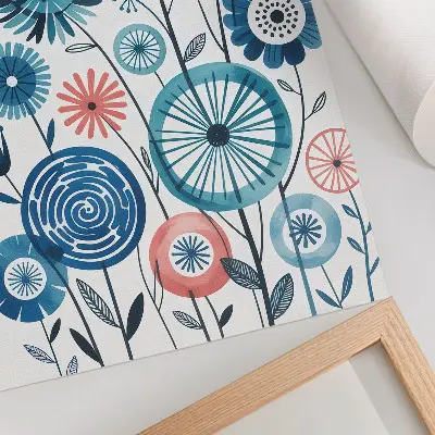Modern blue flowers wall art on a white background
