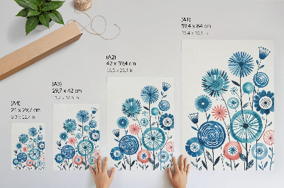 Premium wall art Modern blue flowers on a white background