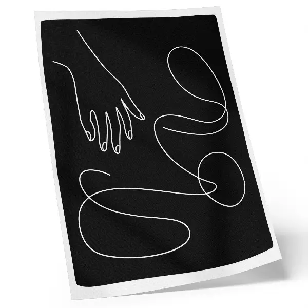 Art print featuring minimalist curved black and white hand lines