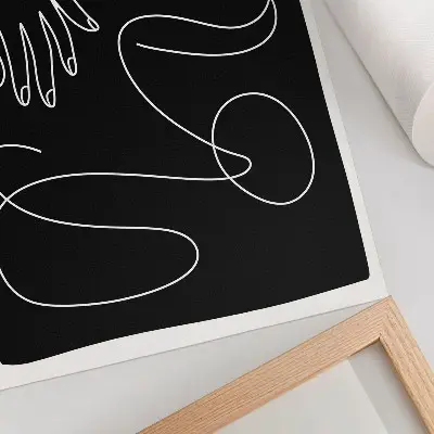Art print featuring minimalist curved black and white hand lines