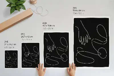Art print featuring minimalist curved black and white hand lines