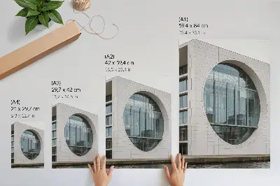 Art print futuristic facade with strict lines and glass structure