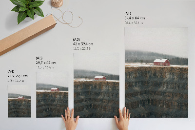Premium wall art Barn by the slope, winter landscape, forest, fog