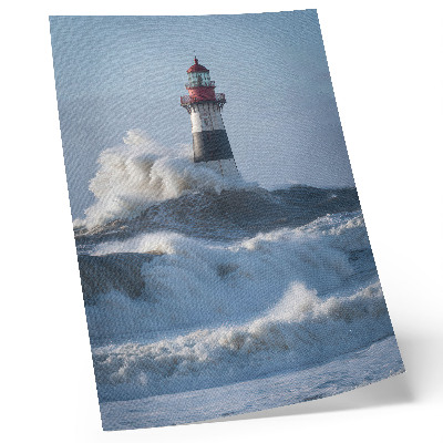 Poster Waves hitting the lighthouse, high contrast, the power of nature