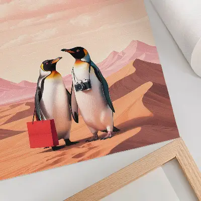 Premium wall art featuring a surreal penguins in the desert scene