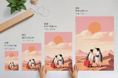 Premium wall art featuring a surreal penguins in the desert scene