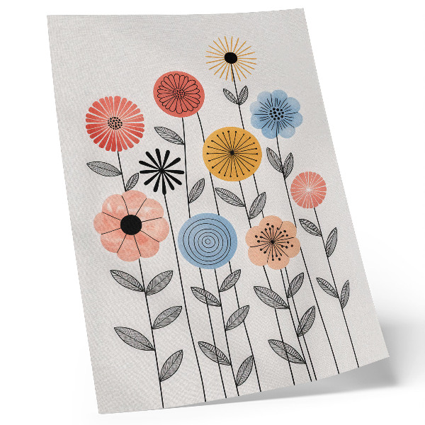 Art print Colorful flowers on a white background in retro style