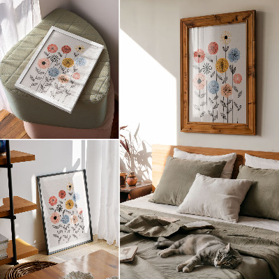 Art print Colorful flowers on a white background in retro style