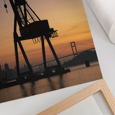 Premium wall art Industrial crane silhouette sunset bridge
