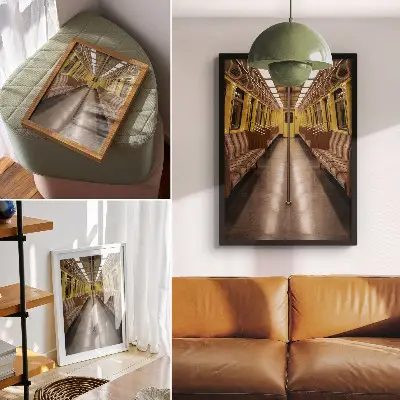 Decorative poster modern yellow wood metro interior design