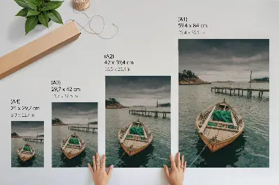 Decorative poster featuring a boat in the bay with a peaceful atmosphere and natural charm